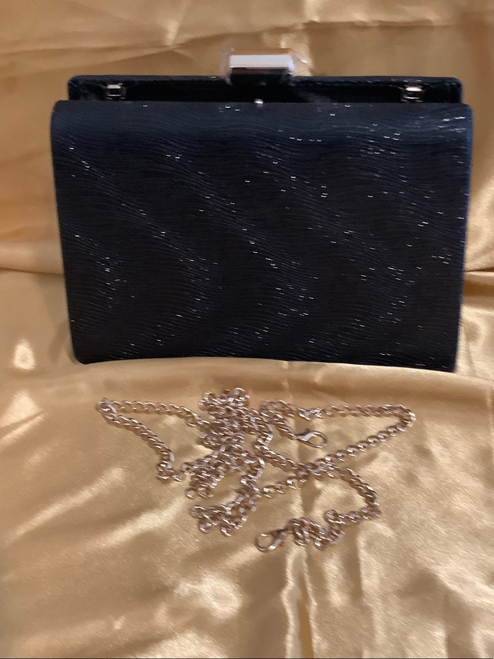 Black wavy embellished design clutch sparkly